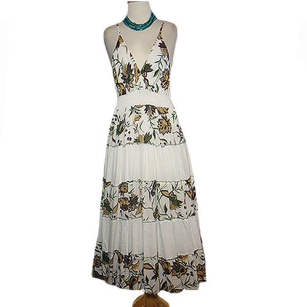 Sun Dress White Cotton Smocked India $89.98